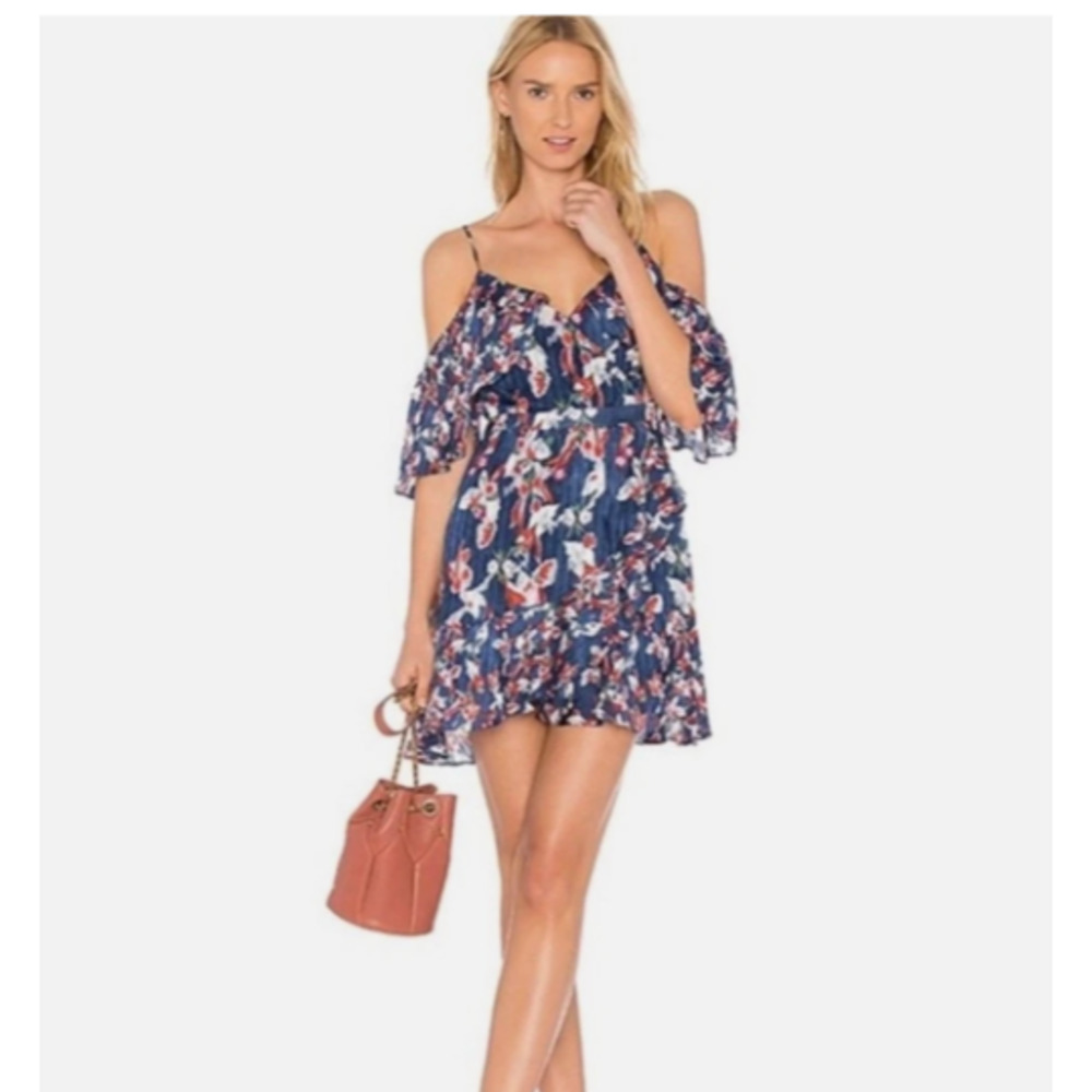Tanya Taylor Mini Dress 2 Floral Cold Shoulder Silk